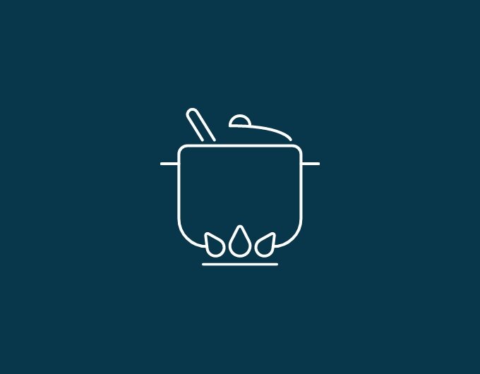 Icon with a pot on a flame, symbol for kitchen or cooking