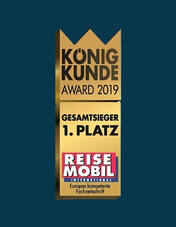 Gold Award: "King Customer Award 2019 – Overall Winner, 1st Place" from Reisemobil International