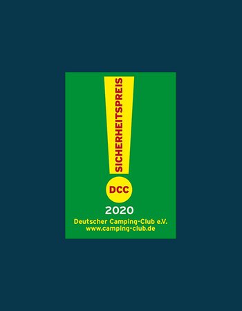 DCC Sicherheitspreis 2020, grüne Plakette des Deutschen Camping-Clubs