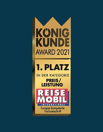 Golden King Customer Award 2021 with 1st place for value for money and Reisemobil International logo