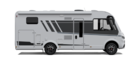 Carado motorhome in side view, white semi-integrated motorhome isolated