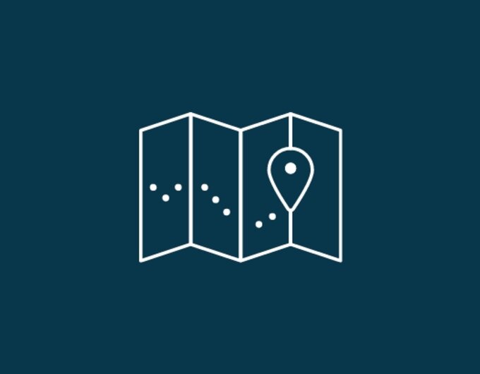 Map icon with location pin on a dark blue background