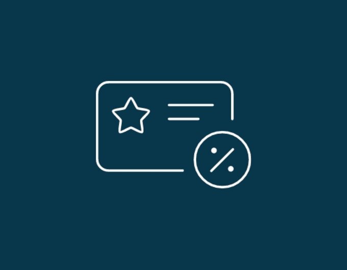 Icon with a map, star and percent sign on a blue background