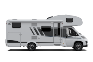 Carado camper met alcove, zijaanzicht in wit met instapdeur en zijramen