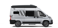 Carado camper van in side view with black pop-up roof and sliding door