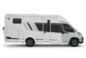 Carado motorhome in side view, white semi-integrated motorhome isolated on a transparent background
