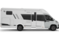 White Carado motorhome, side view with habitation door, windows and awning, isolated