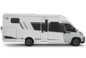 Carado motorhome in side view, white semi-integrated motorhome isolated