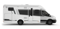 Carado motorhome, side view of a semi-integrated motorhome on a white background