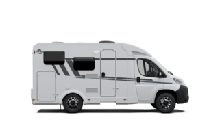 Carado motorhome, side view of a white semi-integrated motorhome