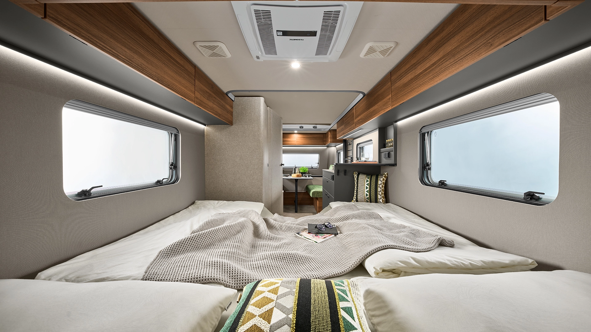 View from the sleeping area into the living space of the Eriba Feeling