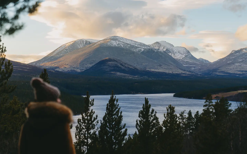Beautiful view of a lake, huge mountains in the background