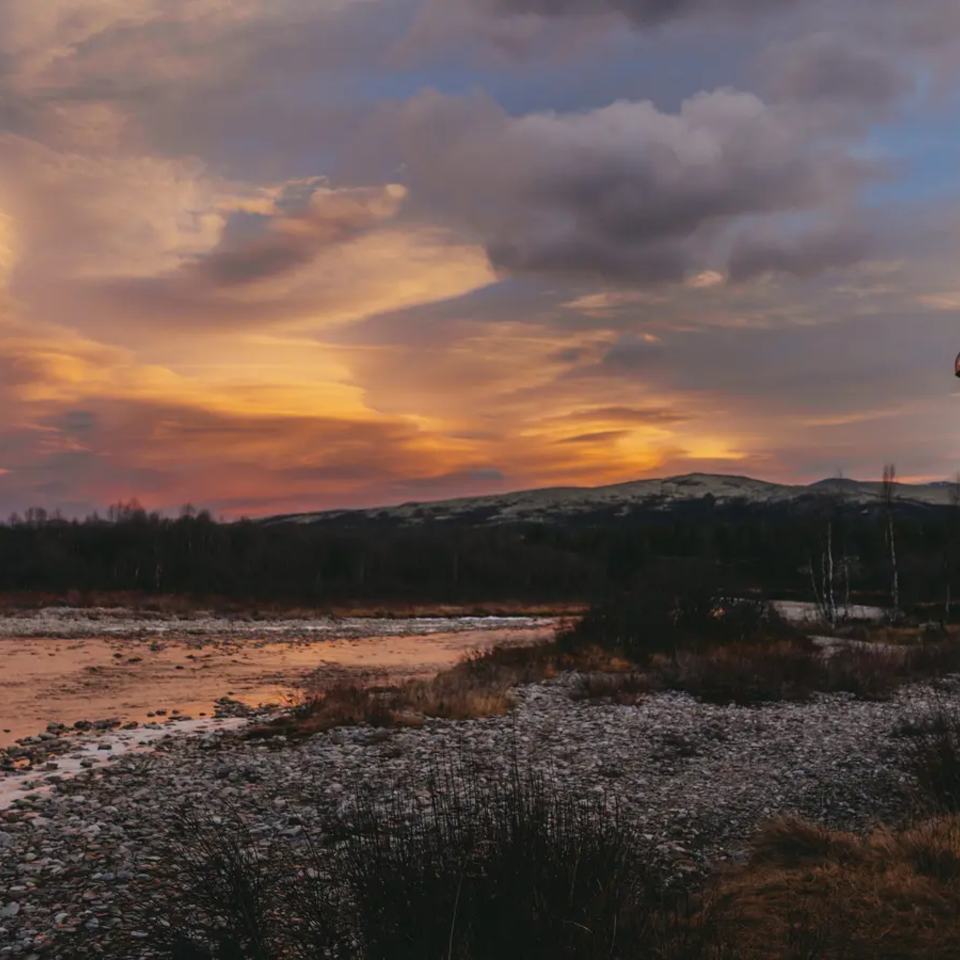 Landscape with a river, HYMER ML-T CrossOver in the right foreground