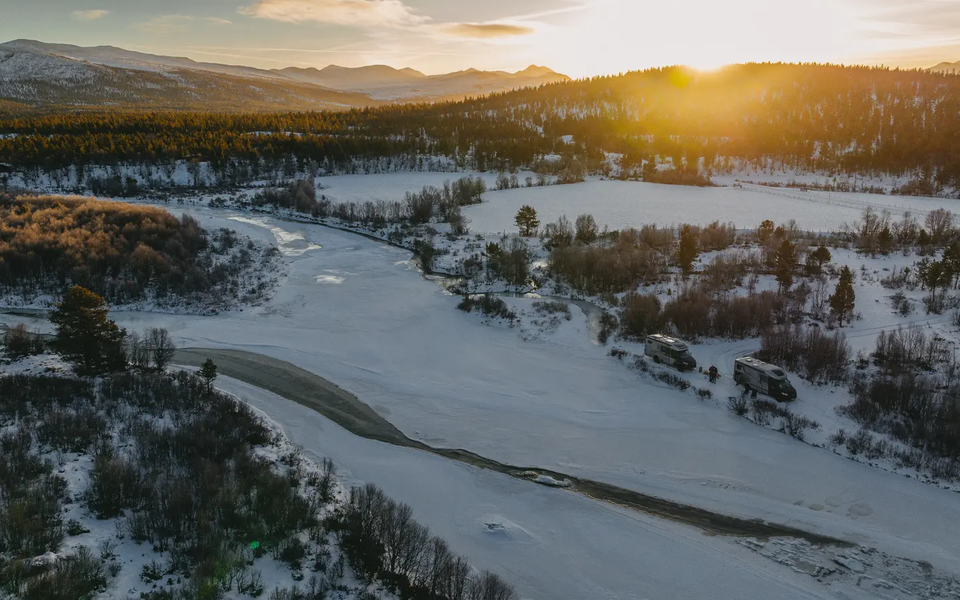 Aerial view of a snowy landscape